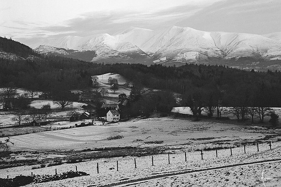 View from base of Catbells towards Langdale; Ilford XP2