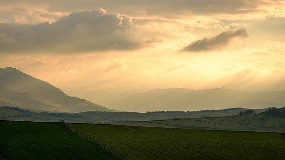 Evening light over Ullock pike and Newlands valley from Faulds brow
