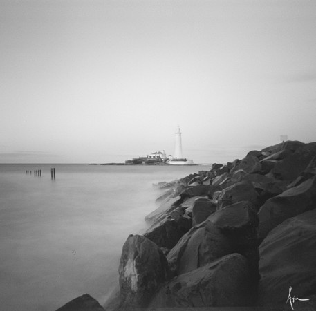 St Mary's lighthouse high tide (Ilford Delta XPS 400)